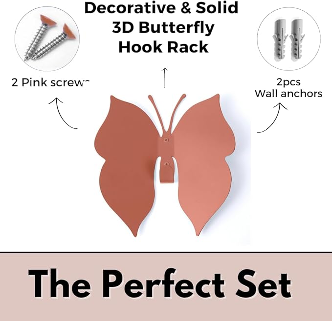 Butterfly 3D Wall Hooks for Bedroom. Wall-Mounted Butterfly Design, add a Playful Touch While stylishly Holding Coats, Backpacks, Purses, Jewelry, and Towels