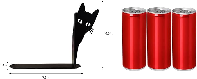 Book Ends, Black Cat Metal Bookends for Shelves Decorative with Non-Slip Bottom, Cute Bookshelf Decor, Book Ends for Shelves, Decorative Objects, Unique Bookends