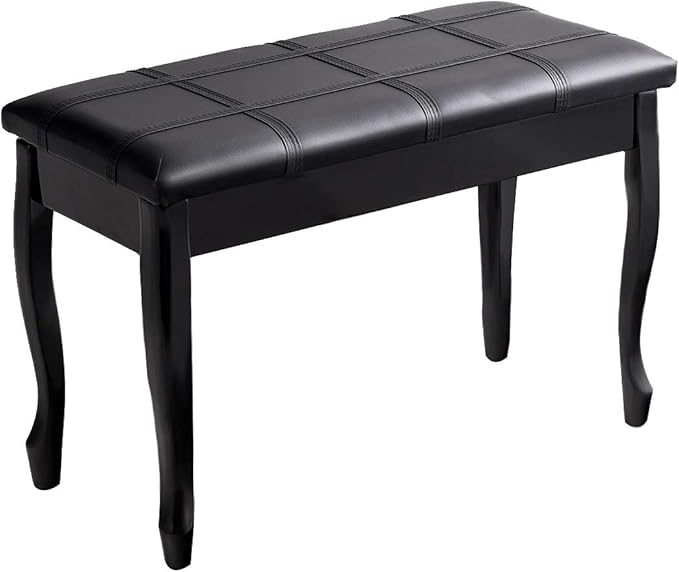 GOFLAME Piano Bench Stool with Padded Cushion and Music Storage, Heavy Duty Piano Duet Seat with PU Leather Padded Seat and Solid Wooden Legs, Perfect for Home Use (Black)
