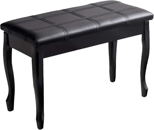GOFLAME Piano Bench Stool with Padded Cushion and Music Storage, Heavy Duty Piano Duet Seat with PU Leather Padded Seat and Solid Wooden Legs, Perfect for Home Use (Black)