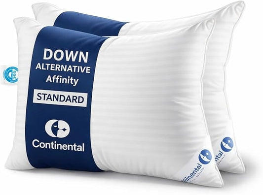 Continental Bedding Affinity Down Alternative Pillow, Medium Firm, 300TC 100% Cotton Shell, for Side, Back, and Stomach Sleepers