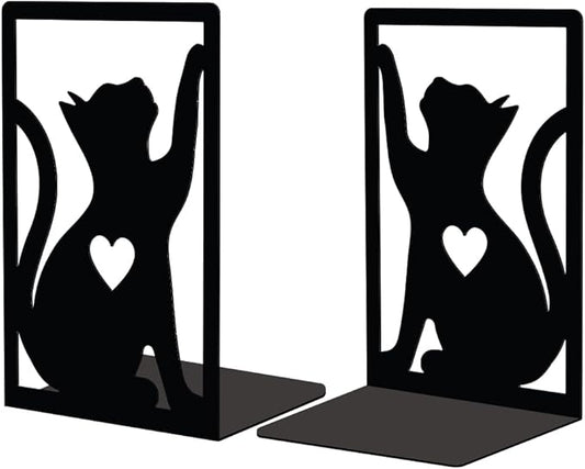 Peacoblue Metal Bookends for Shelves, Study Cast Iron Cute Cats Rustic Book Stoppers Support Holder Bookends Used on Desk, Shelf, Farmhouse Room for Small Heavy Duty Books 4.7"x3.5"x7", 1 Pair(Cats)