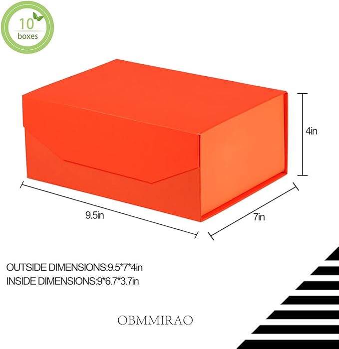 Upgrade 1PCS Orange Gift Box 9.5x7x4 Inches, Sturdy Gift Box with Lid for Gift Packaging, Foldable Magnetic Closure Storage Boxes, Bridesmaid Proposal Box, Rectangle Collapsible Box