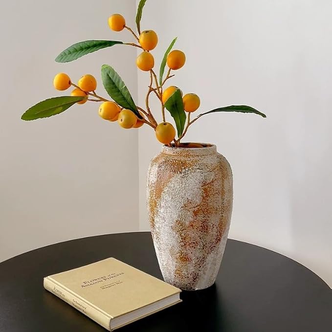 Rustic Ceramic 9.5 in Vase, Ceramic Vase for Home Decor, Living Room Decoration, Shelf Decor, Mantel, Dinner Table Office Decorations Flower