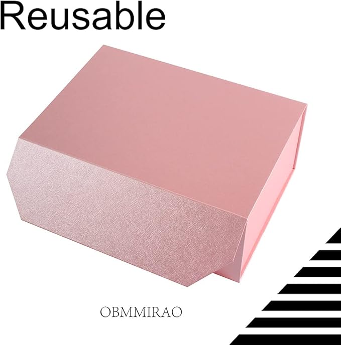 Upgrade 1PCS Pink Gift Box 9.5x7x4 Inches, Sturdy Gift Box with Lid for Gift Packaging, Foldable Magnetic Closure Storage Boxes, Bridesmaid proposal box, Rectangle Collapsible Box