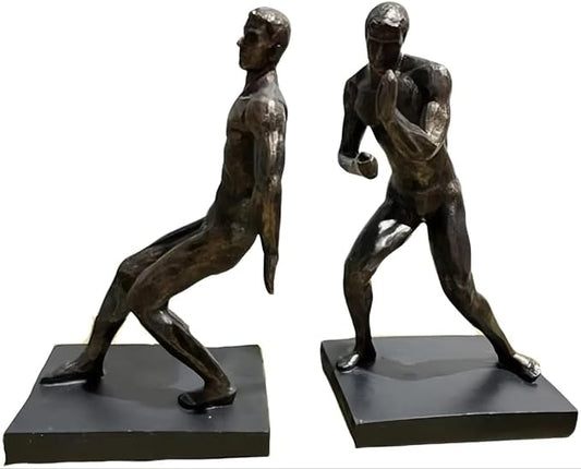 Comfy Hour Modern Gymnastic Men Art Bookends, 13'' Tall, Unique Decorative Bronze Athlete Statues for Shelves, Heavy Duty Resin Pushing Man Book Stopper, Cool Home Office Industrial Decor, 1 Pair