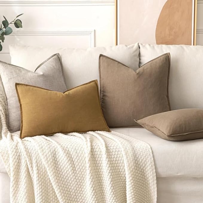 MIULEE Decorative Linen Pillow Covers 24x24 Inch Natural Linen Boho Farmhouse Neutral Couch Throw Pillows for Bed Pack of 2 Accent Modern Pillowcase Sofa Livingroom Home Decor