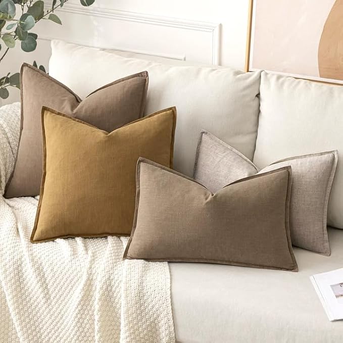 MIULEE Decorative Linen Pillow Covers 24x24 Inch Natural Linen Boho Farmhouse Neutral Couch Throw Pillows for Bed Pack of 2 Accent Modern Pillowcase Sofa Livingroom Home Decor