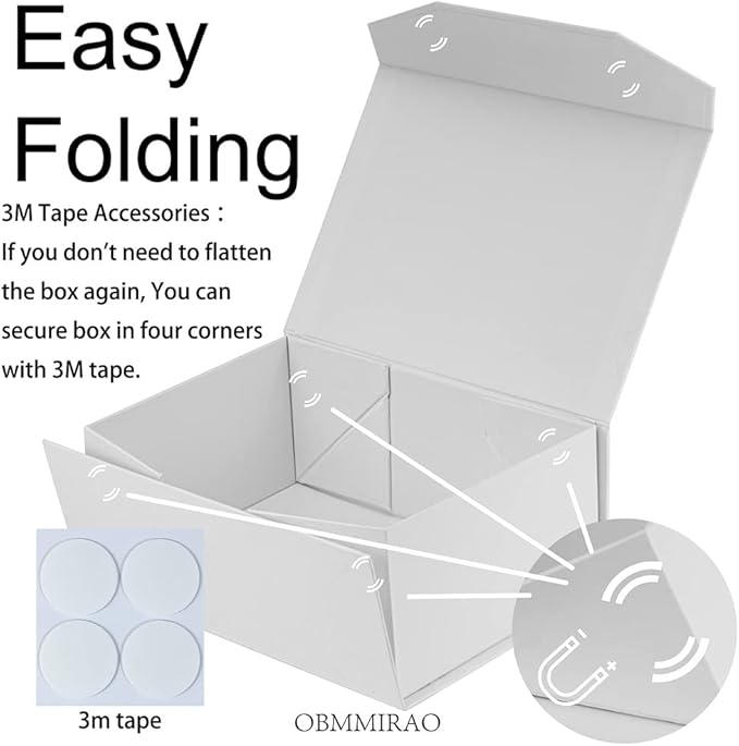 Upgrade 1PCS White Gift Box 9.5x7x4 Inches, Sturdy Gift Box with Lid for Gift Packaging, Foldable Magnetic Closure Storage Boxes, Bridesmaid Proposal Box, Rectangle Collapsible Box