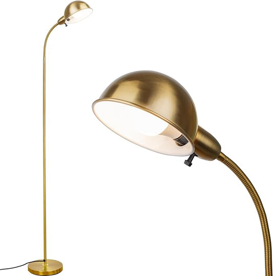Dimmable Floor Lamp with Flexible Gooseneck and Rotatable Shade, Modern Style Standing Tall Lamp, E26 Socket, LED Reading Lamp (Gold)