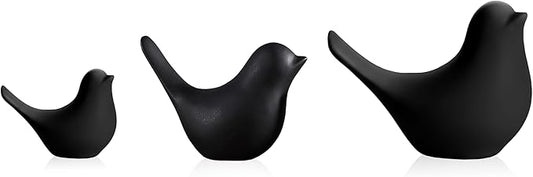 Black Bird Statue Set – Small, Medium, Large, Modern Tabletop Sculptures for Living Room, Mantel, Shelf, Console Table, Entryway, Fireplace, Bedroom, Monochrome and Modern Home Accents