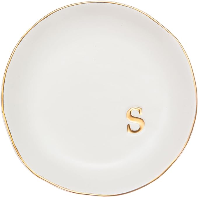COLLECTIVE HOME - Ceramic Jewelry Tray, Decorative Trinket Dish for Rings Earrings Necklaces Bracelet Watch Keys, Birthday Mother's Day Christmas Gift for Women, 4.75", White Surface (S)