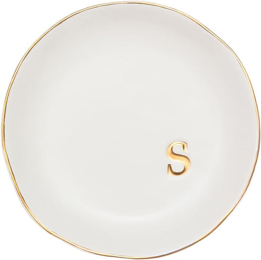 COLLECTIVE HOME - Ceramic Jewelry Tray, Decorative Trinket Dish for Rings Earrings Necklaces Bracelet Watch Keys, Birthday Mother's Day Christmas Gift for Women, 4.75", White Surface (S)