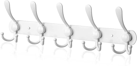 Coat Rack Wall Mounted,5 Tri Stainless Steel Coat Hook for Coat Hat Robes Towel in Mudroom Entryway (White, 1 Pack 5 Hook)