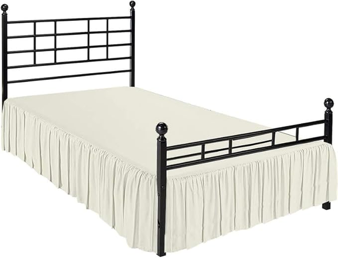 Rajlinen Ruffled Bed Skirt Queen, 16 Inch Drop Dust Ruffle with Split Corners, 100% Microfiber Bedskirt with Platform, Three-Sided Coverage Ruffled Gathering Design, Ivory