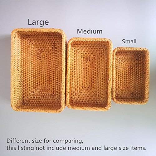 Handmade Rectangle Wicker Fruit Box Rattan Tray Magazine Organizer and Small Objects Container Serving Basket (Small)