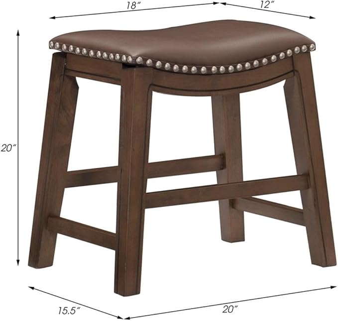 Pemberly Row 18" Faux Leather Saddle Dining Stool in Brown