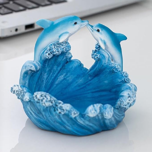 Decorative Dolphin Resin Statue with Wave Design, Sea Life Sculpture for Home Office Desktop Decorations, Couple Gift
