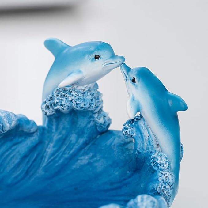 Decorative Dolphin Resin Statue with Wave Design, Sea Life Sculpture for Home Office Desktop Decorations, Couple Gift