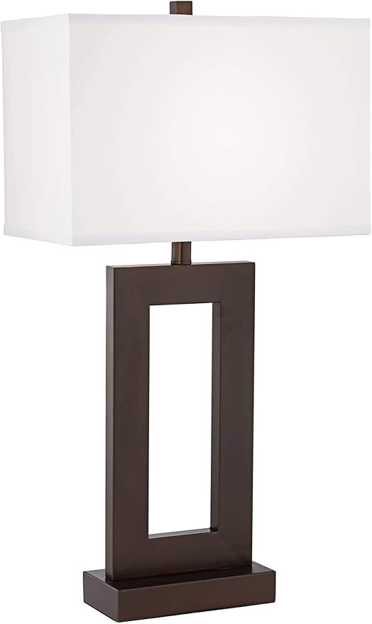360 Lighting Marshall Modern Industrial Table Lamp 30 1/2" Tall Bronze Brown Open Metal White Rectangular Shade for Bedroom Living Room House Bedside Nightstand Home Office Entryway Family