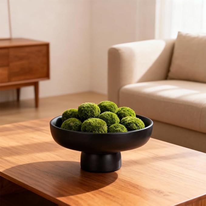 Matte Black Pedestal Bowl, Black Decorative Bowl Centerpiece for Coffee Table, Dining Table & Entryway, Modern Fruit Bowl, Black Key Bowl, Pedestal Bowl for Decorative Fruit