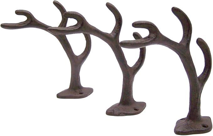 Wowser Antler Wall Hooks, Set of 3, Wall Mounted Decoration, Rustic Decor, 5.5 Inches (Brown)