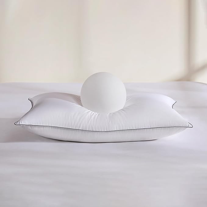 Swandream Goose Feather Down Fiber Standard Pillow Single Pack, Luxury 3-Chamber Pillows with Soft & Down-Proof Cover, Fluffy Plush Hotel Bed Pillows for Side, Back & Stomach Sleepers, 20"x26"