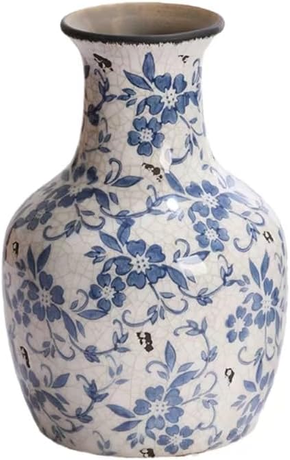 Decorative Ceramic Flower Vase, Blue and White Floral Pattern, 11''Flower Ceramic vase