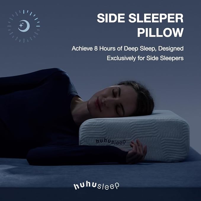 Huhu Sleep Cube Pillow for Side Sleeper with Firm Layer, Cooling Memory Foam Pillows with Two Side Four Types of Softness for Neck and Shoulder Pain, King or Queen 24"x12"x5"
