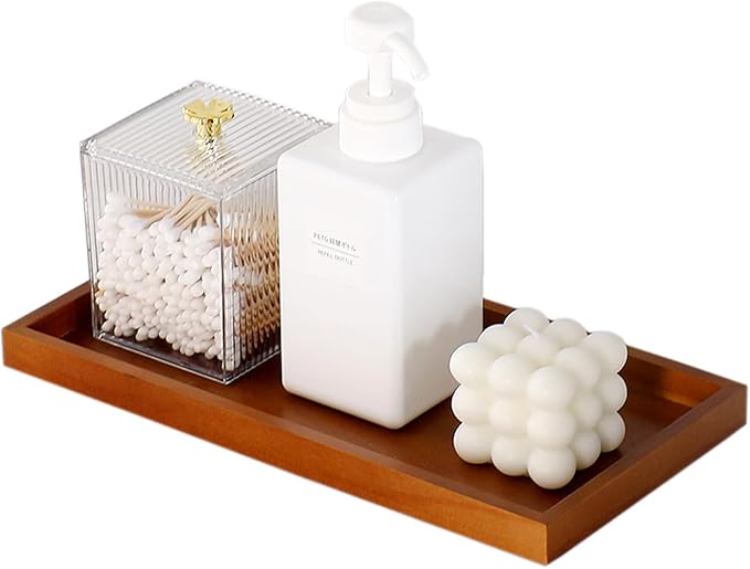 Bathroom Decor Box,Wooden Toilet Tank Topper Basket Tray,Back of Toilet Basket for Paper Storage Bathroom Counter Organizer (Brown, 11.8 * 6 * 0.8in)