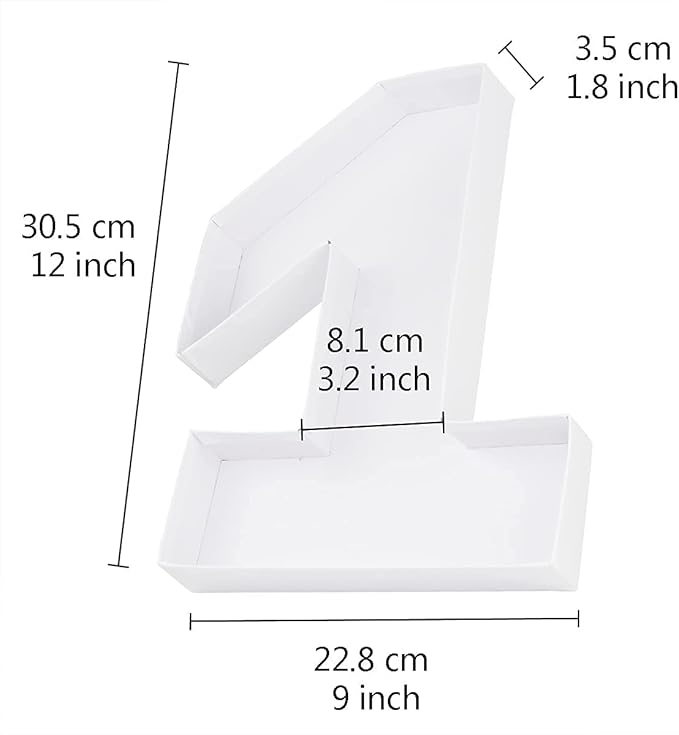 WENPACK 12.5" Cardboard Number Shaped Mache Box Strawberries Fillable Sweets Gift Box with Clear Lid (White, 1)