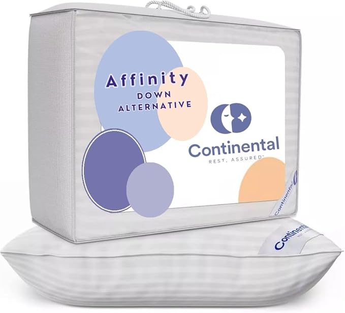 Continental Bedding Affinity Down Alternative Pillow, Medium Firm, 300TC 100% Cotton Shell, for Side, Back, and Stomach Sleepers