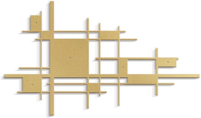 SIGNLEADER Metal Wall Decor Mondrian Geometric Minimalist Modern Luxury Wall Sculpture Hangings 3D Statue Home Decoration for Living Room, Bedroom, Bathroom, Kitchen, Fireplace, Office - 18" Gold