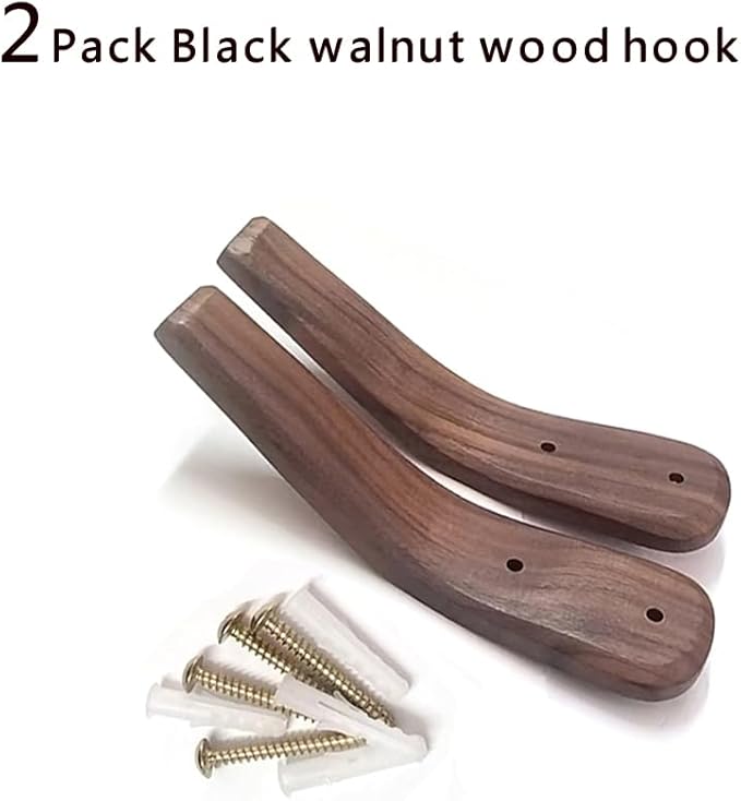2 Pack Coat Hook Wood Hooks Wall Hanging, Minimalist Easy to Install Natural mid-Century Decorative Hooks for Hanging Bathroom Towels Clothes Hanger for Wall(Walnut Wood