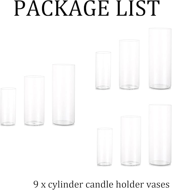 Cylinder Vase Bulk Clear Esmiome - Cylinder Vases for Centerpieces 3 Sets (9Pcs) Hurricane Floating Candle Holder, Glass Vases for Flowers, Decorative Centerpiece for Wedding, 6''+8''+10''(High)