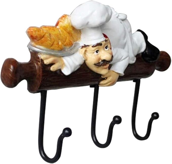 Cute Bakery Decorative Chef with Bread Figurine Wall Hooks Rack Hook Hanger for Home Kitchen Restaurant Oven Gloves/Hat/Cap/Coat/Apron