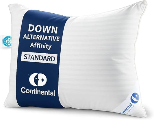 Continental Bedding Affinity Down Alternative Pillow, Medium Firm, 300TC 100% Cotton Shell, for Side, Back, and Stomach Sleepers