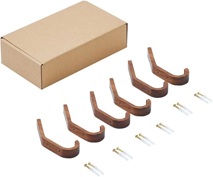 4 Pack Heavy Duty Rustic Coat Hooks Wall Mounted, Wood Wall Hooks,Decorative Hooks for Hanging Bathroom Towels Clothes Hanger for Wall (Walnut Wood)