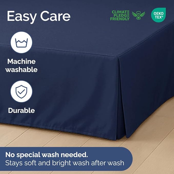 Pleated Bed Skirt Queen Size - 3 Sided Pleated Bed Skirt Queen - Ultra-Soft, Easy Fit with 18 Inch Tailored Drop - Hotel Quality, Wrinkle Free & Fade Resistant - for Women, Men, Kids and Teens - Navy