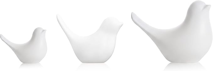 White Bird Statue Set – Small, Medium, Large, Modern Tabletop Sculptures for Living Room, Mantel, Shelf, Console Table, Entryway, Fireplace, Bedroom, Minimalist White Home Décor