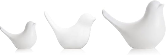 White Bird Statue Set – Small, Medium, Large, Modern Tabletop Sculptures for Living Room, Mantel, Shelf, Console Table, Entryway, Fireplace, Bedroom, Minimalist White Home Décor