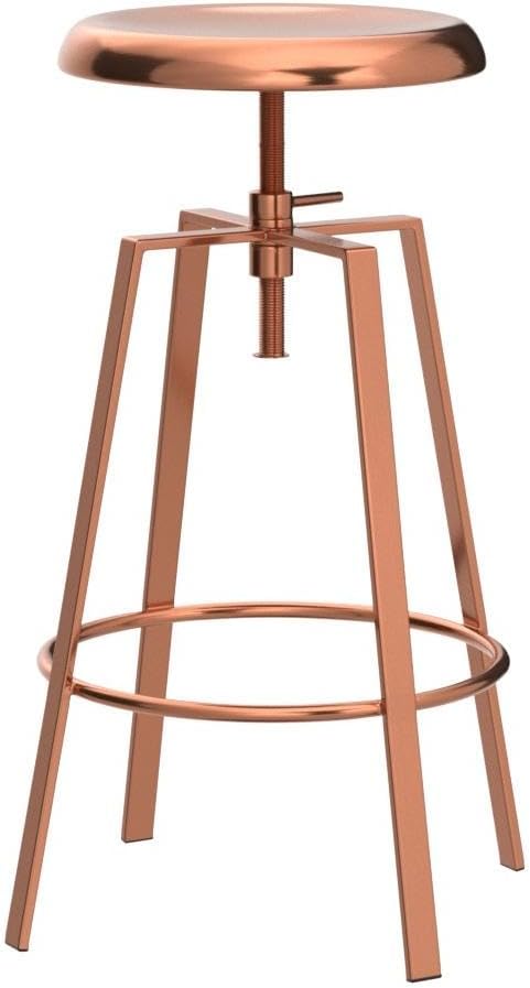 Brage Living Atlas Industrial Bar Stools Set of 2, Adjustable Swivel Four Legged Round Metal Barstools, Backless Counter Height Bar Chairs for Kitchen Dining (Rose Gold)
