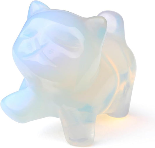 Jovivi Opalite Crystal Cat Statue Home Decor Carved Gemstone Cats Figurine Collectibles Pocket Sculpture Pet Memorial Decorative Ornament Gift for Cat Lovers