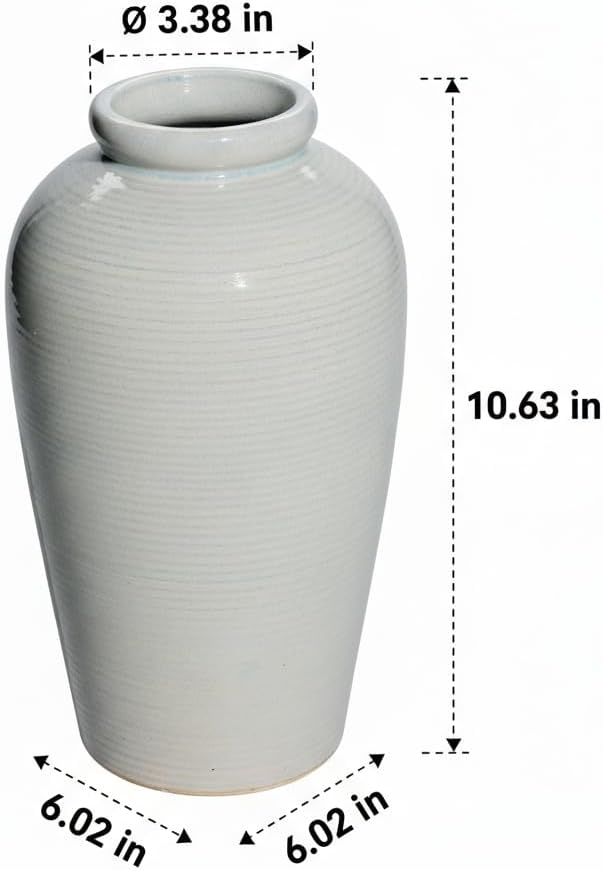 Large Modern Farmhouse Vase for Centerpieces, 11 Inch Tall Ceramic Vase - Glazed Textured Pottery Vases Home Decor, Side Table, Kitchen, Living Room Decor, Entryway, Mantel Decorations