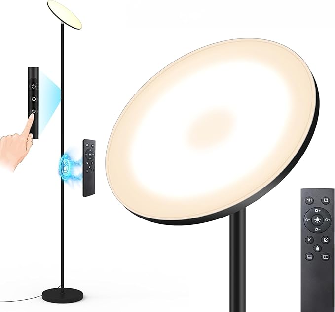 Lilaiaro Floor Lamps for Living Room, 36W/3600LM Super Bright Standing Lamp with Remote & Touch Control, Stepless Dimming & 2700K-6500K Color Temperature, LED Floor Lamp for Bedroom Office, Black