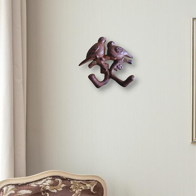 Comfy Hour Antique and Vintage Animal Collection Cast Iron Double Birds Two Key Coat Hooks Wall Hanger Clothes Rail Set, Heavy Duty, Rustic Recycled