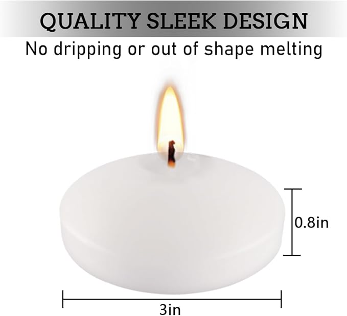 10hours 24 Pack of 3-inch Floating Candle Set, Fragrance-Free White Soy Candle for Weddings, Pool Parties, Holiday Table Decorations,Home Decor,Spa.