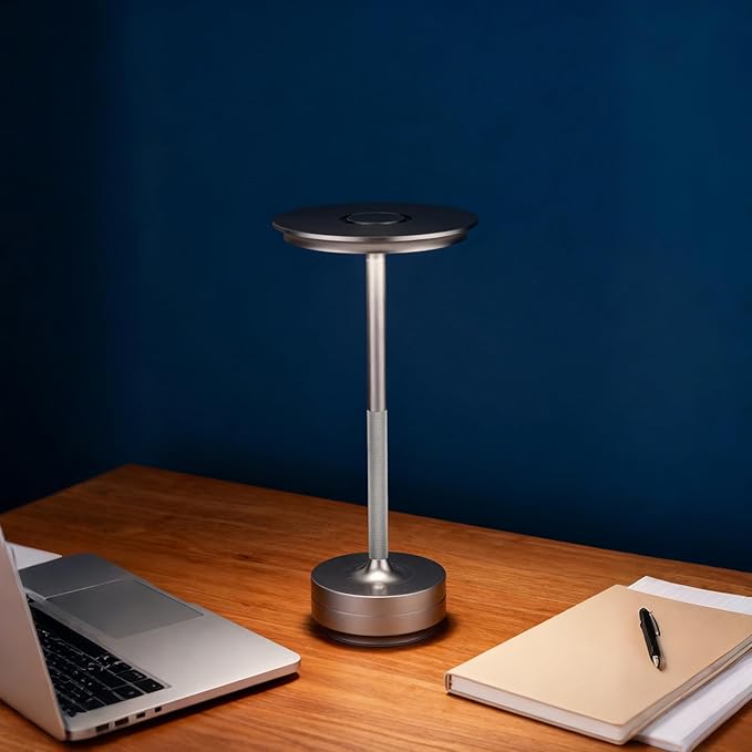 2-Pack Cordless Table Lamps Rechargeable - 5000mAh Battery Operated LED Table Light with Touch Stepless Dimming - Portable Silver Metal Outdoor Lamps for Patio, Restaurant, Dining