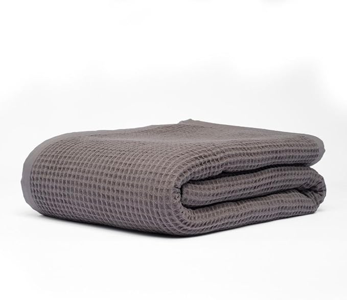 9Threads GOTS Certified Organic Cotton Waffle Weave Blanket, Twin Bed Size, 66"X90"Cozy Throw Blanket for Couch, Modern Home Decor, Throw Blankets,Waffle Blanket & Soft Bed Blankets -Charcoal Grey