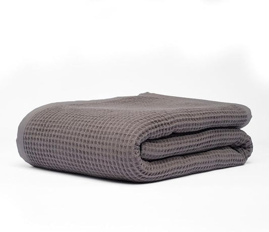 9Threads GOTS Certified Organic Cotton Waffle Weave Blanket, Twin Bed Size, 66"X90"Cozy Throw Blanket for Couch, Modern Home Decor, Throw Blankets,Waffle Blanket & Soft Bed Blankets -Charcoal Grey
